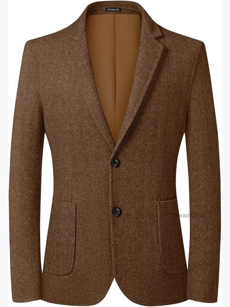 Mens Herringbone Tweed Blazer Slim Fit Wool Blend Sport Coat Wedding Prom